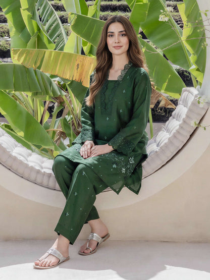 2 Piece Self Jacquard Suit- Embroidered (Pret)