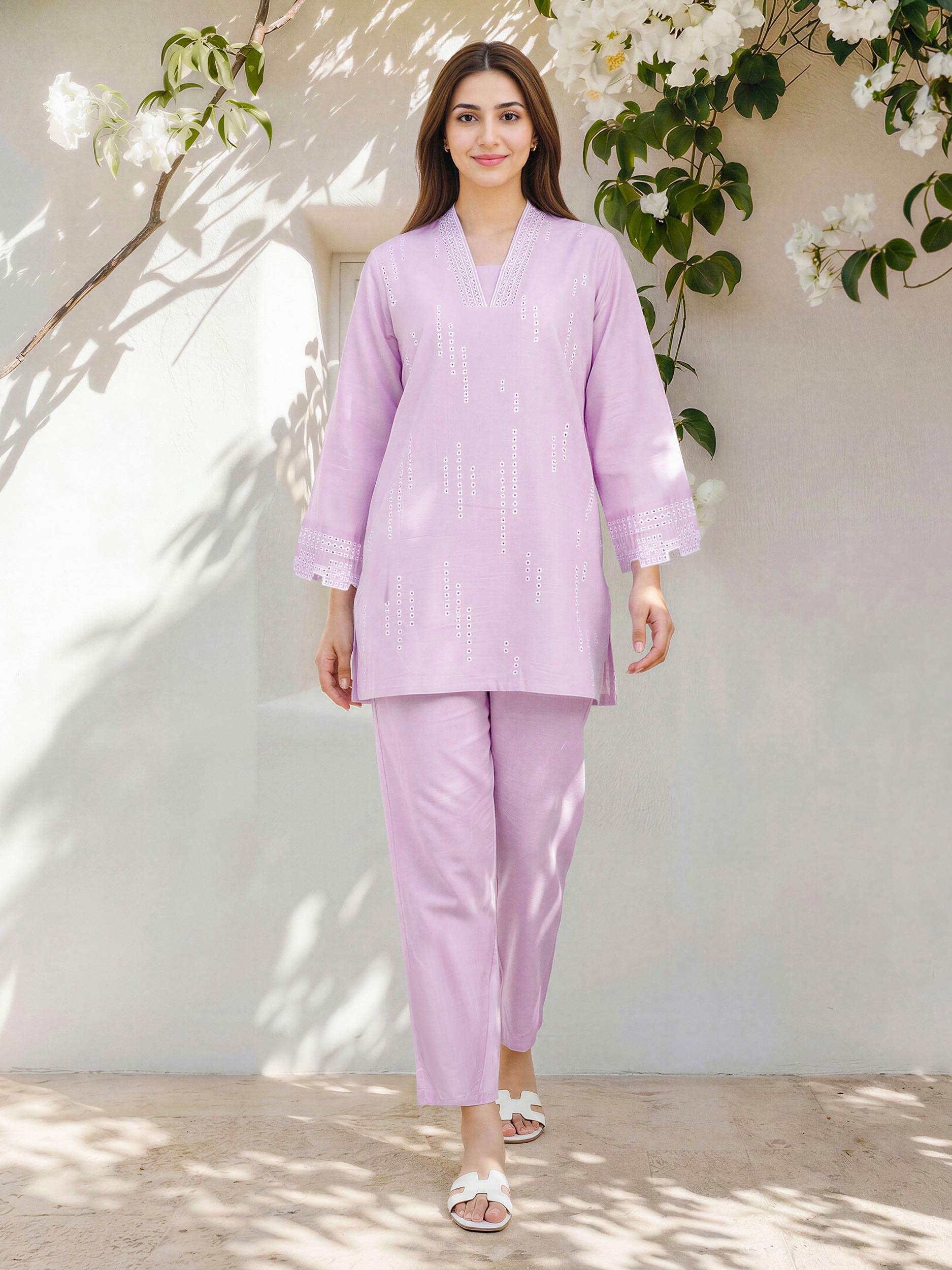 Lawn Slub Co-ord Set- Embroidered