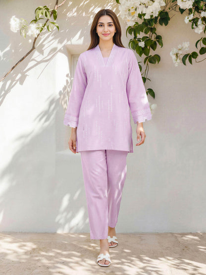 Lawn Slub Co-ord Set- Embroidered