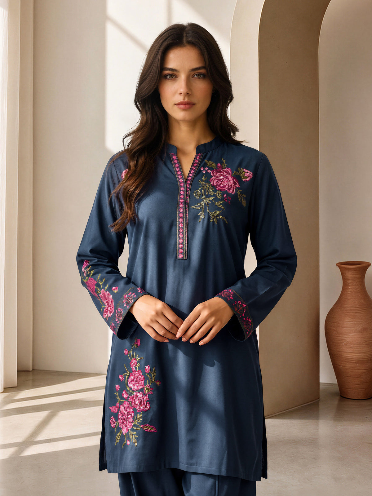 Self Jacquard Co-ord Set- Embroidered