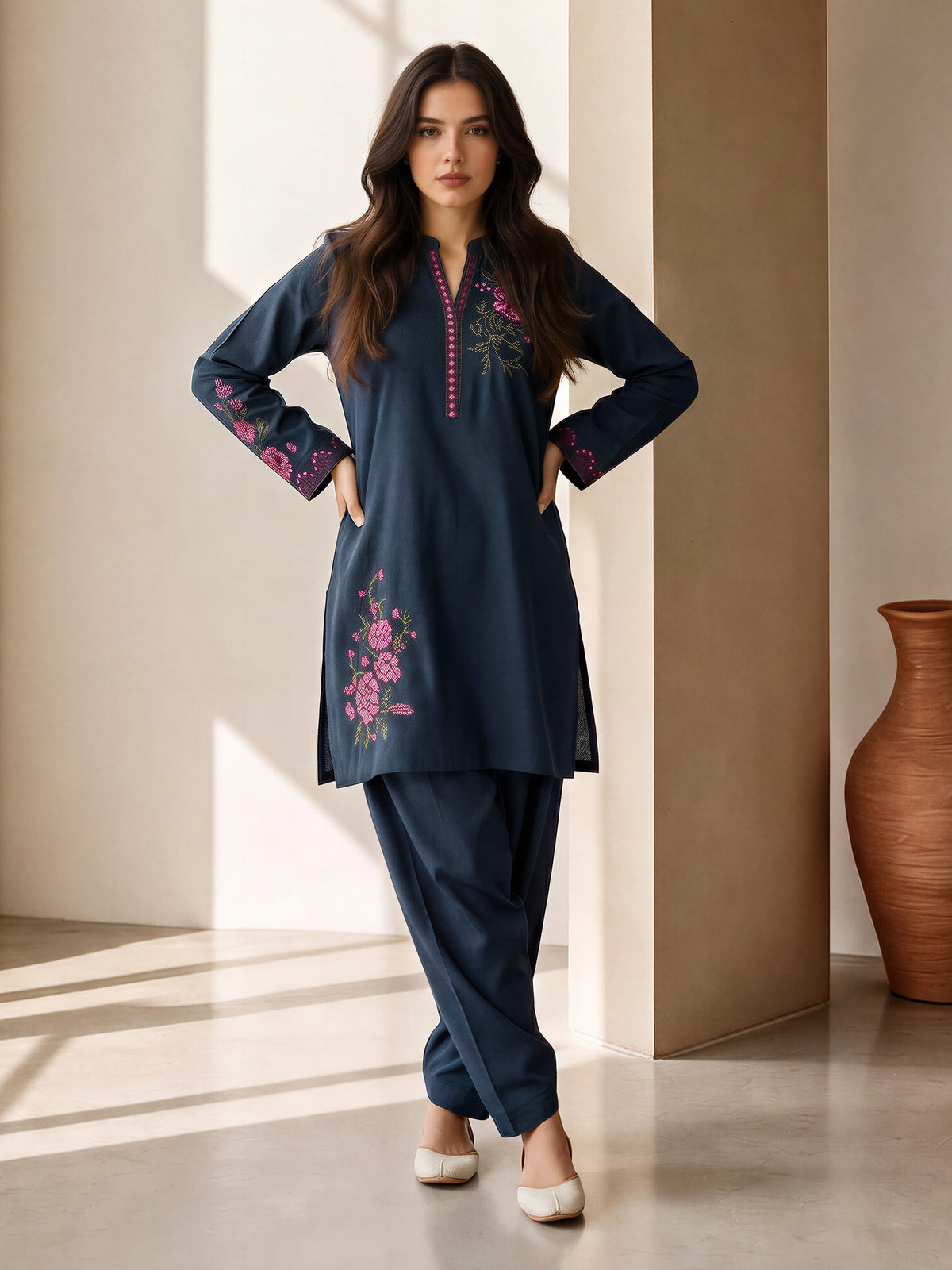 Self Jacquard Co-ord Set- Embroidered