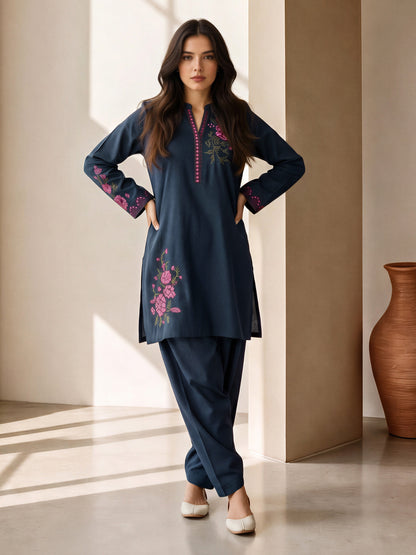 Self Jacquard Co-ord Set- Embroidered