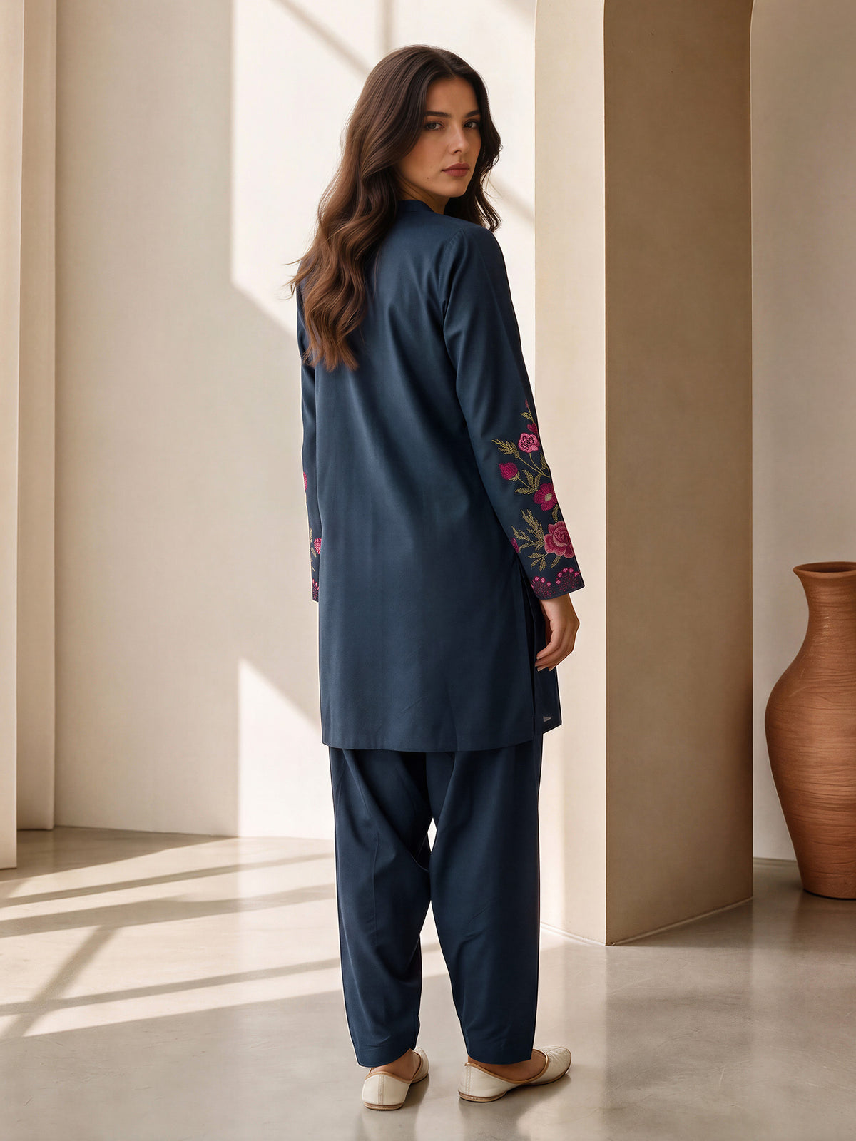 Self Jacquard Co-ord Set- Embroidered