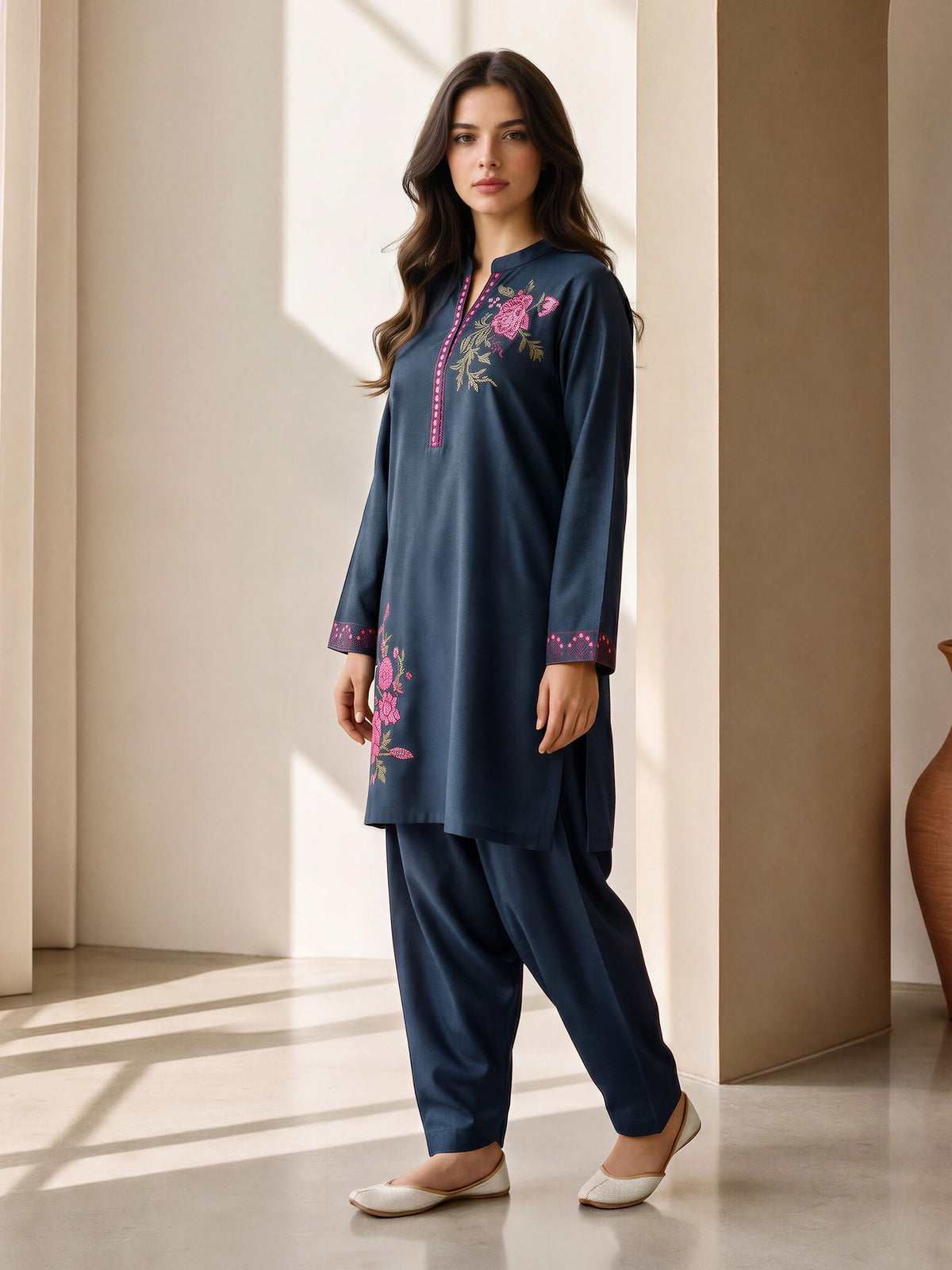 Self Jacquard Co-ord Set- Embroidered