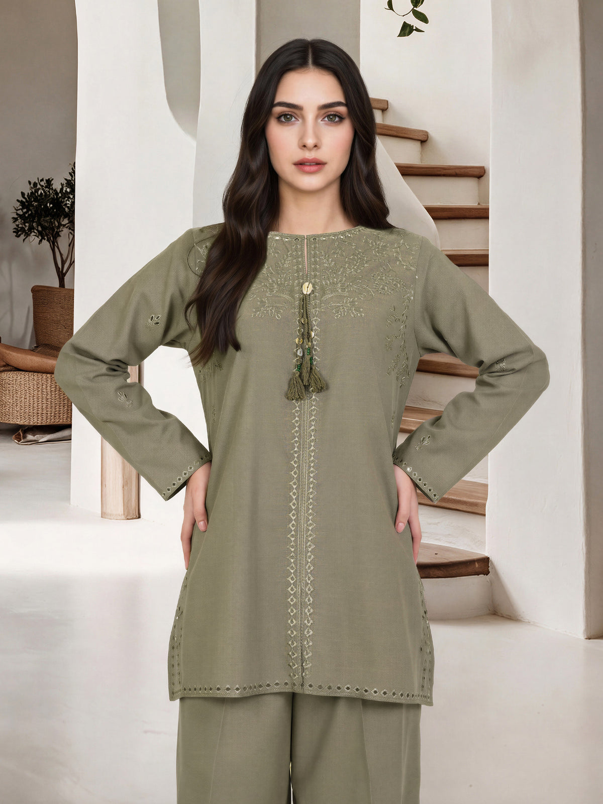 Yarn Dyed Co-ord Set- Embroidered
