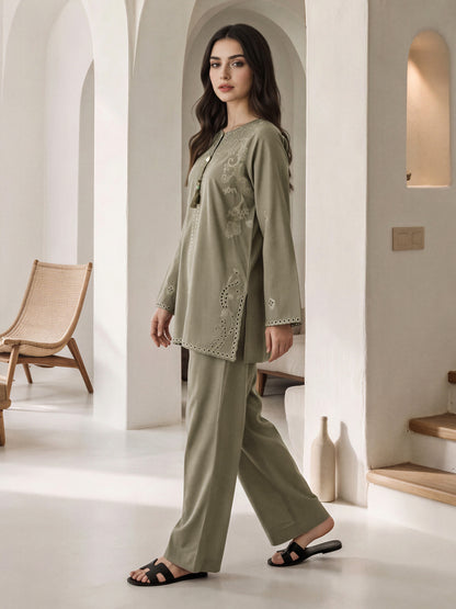 Yarn Dyed Co-ord Set- Embroidered