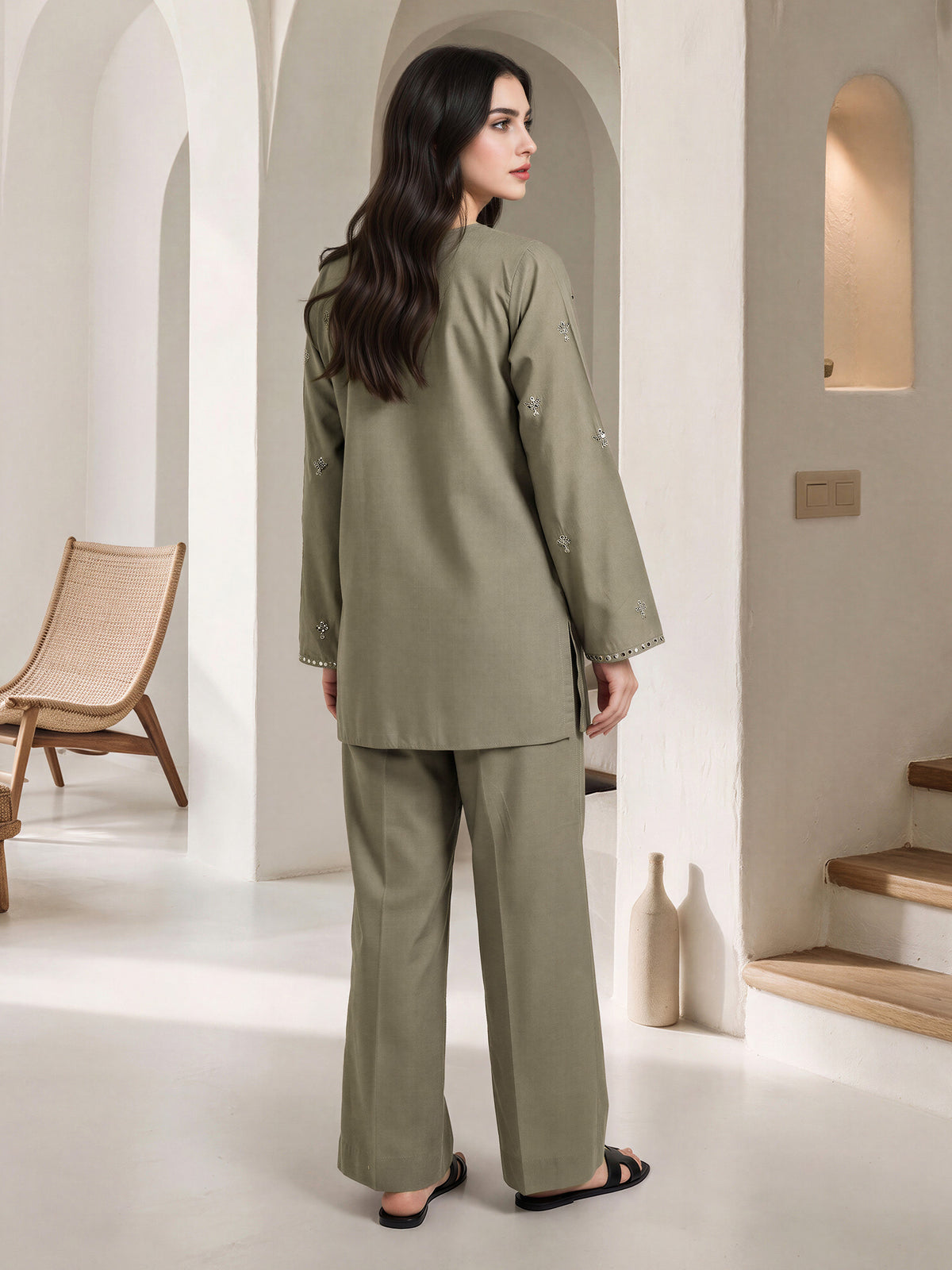 Yarn Dyed Co-ord Set- Embroidered