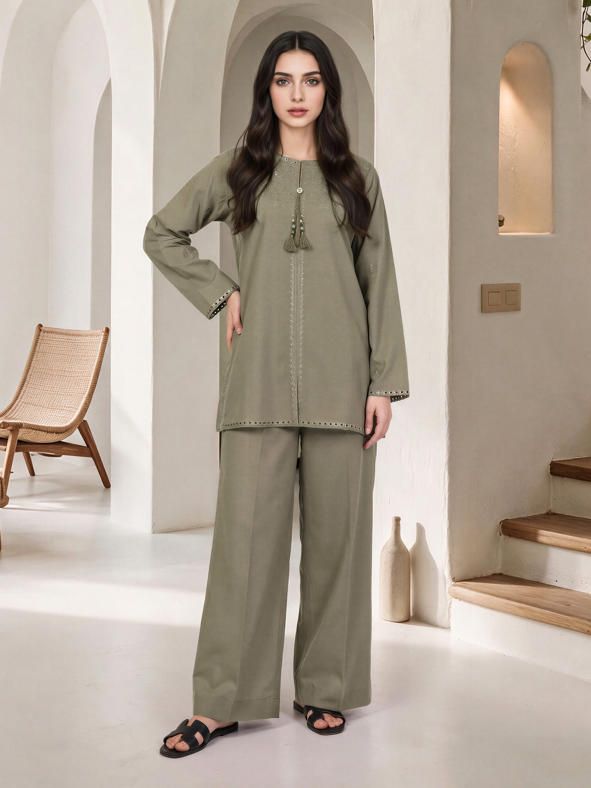 Yarn Dyed Co-ord Set- Embroidered