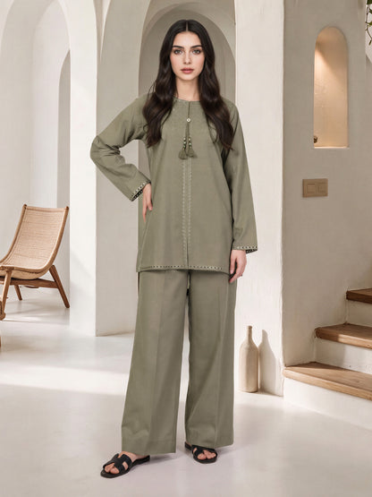 Yarn Dyed Co-ord Set- Embroidered