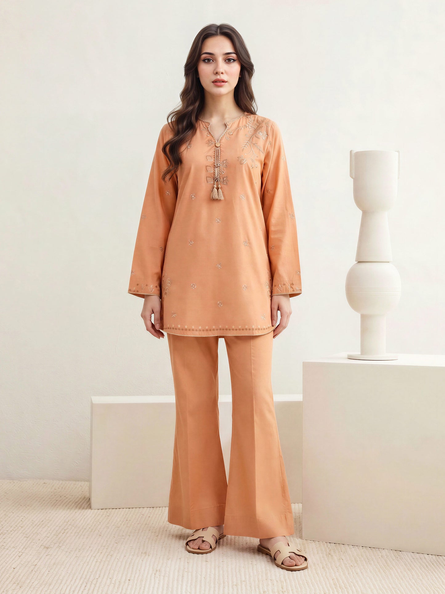 Lawn Slub Co-ord Set- Embroidered