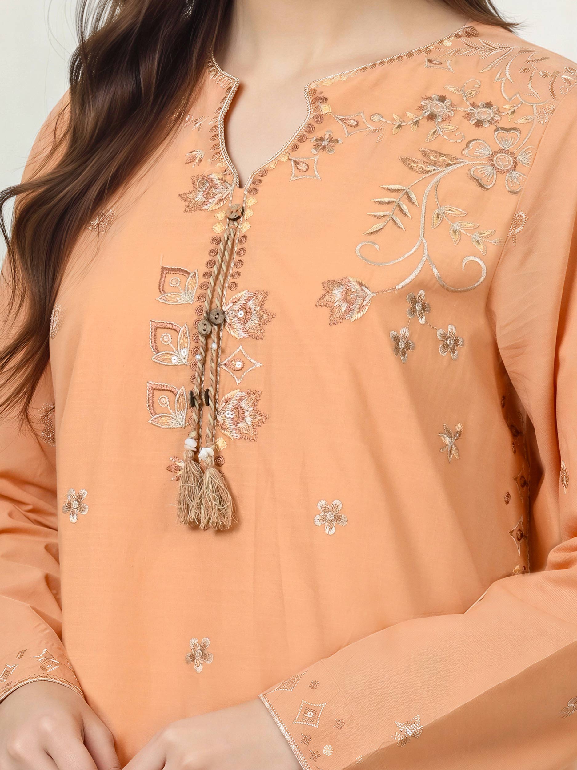 Lawn Slub Co-ord Set- Embroidered