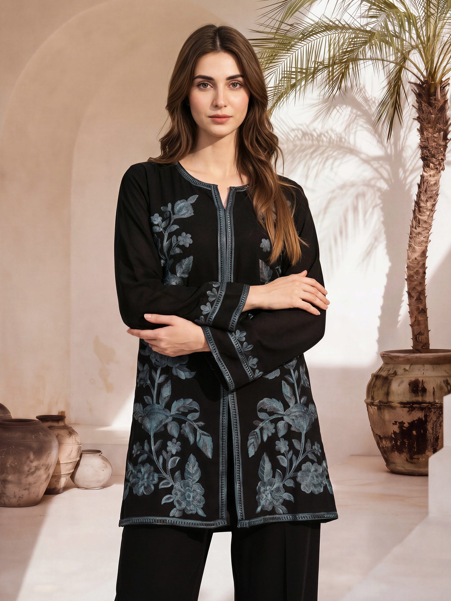 Viscose Slub Co-ord Set- Embroidered