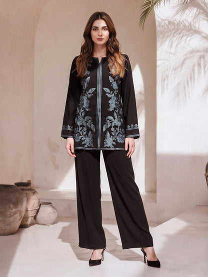 Viscose Slub Co-ord Set- Embroidered