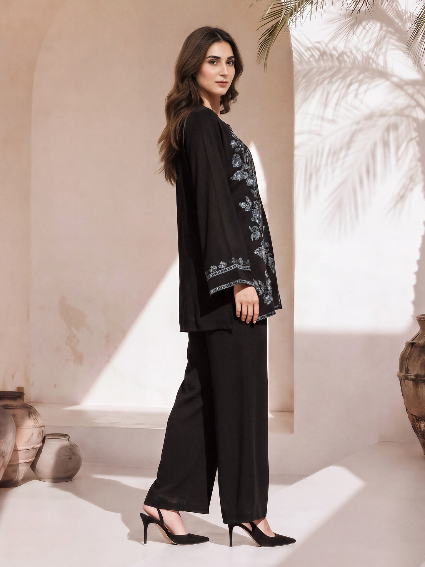 Viscose Slub Co-ord Set- Embroidered