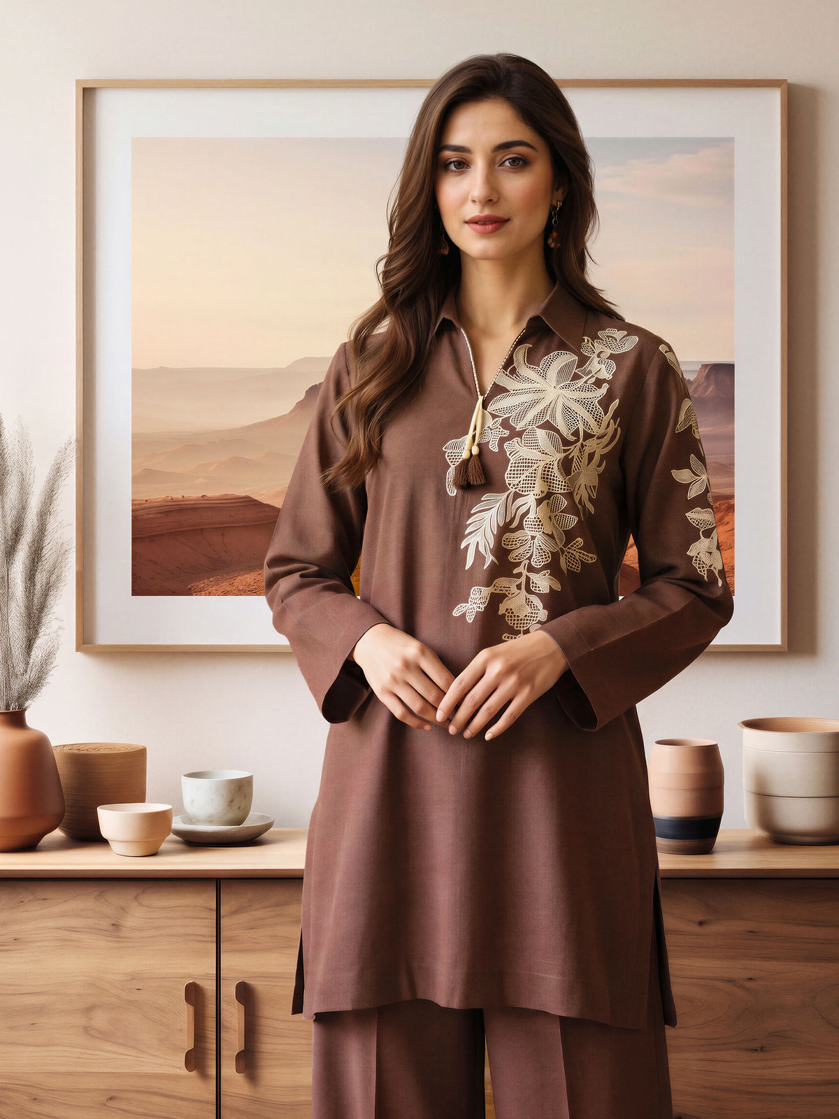Yarn Dyed Co-ord Set- Embroidered