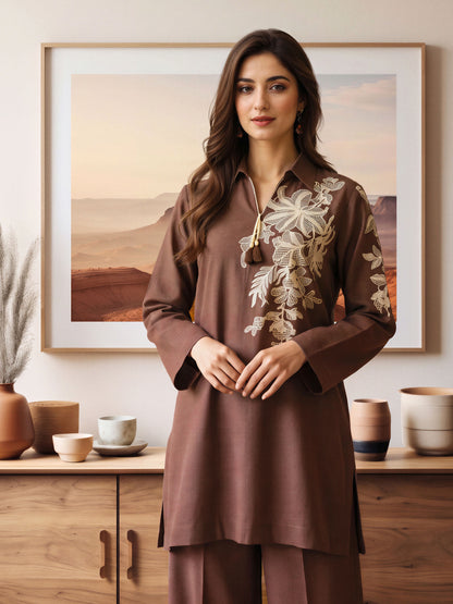 Yarn Dyed Co-ord Set- Embroidered