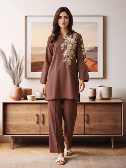 Yarn Dyed Co-ord Set- Embroidered
