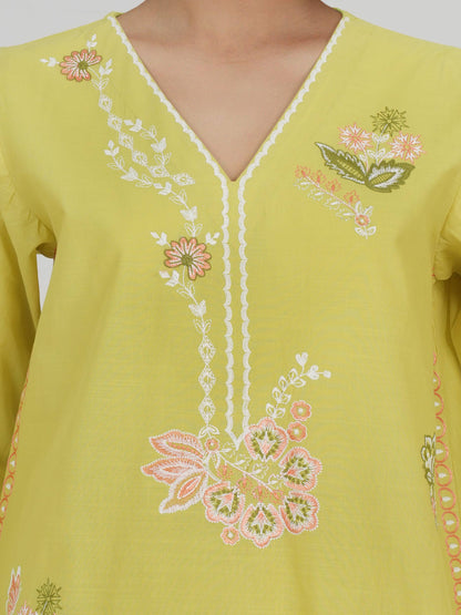 Lawn Slub Co-ord Set- Embroidered
