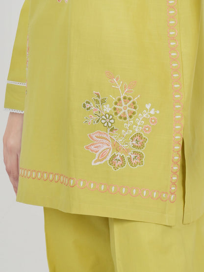 Lawn Slub Co-ord Set- Embroidered
