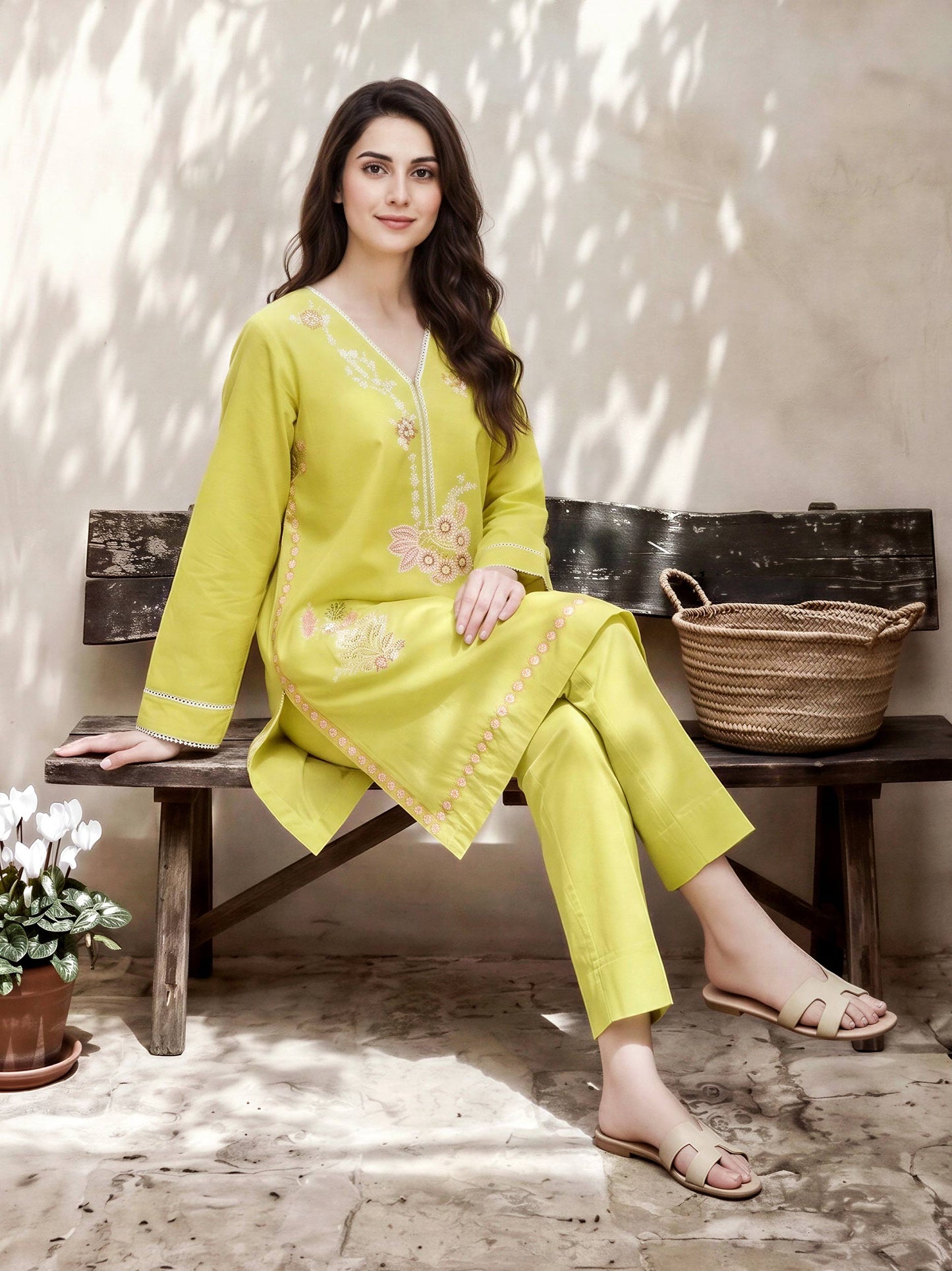Lawn Slub Co-ord Set- Embroidered