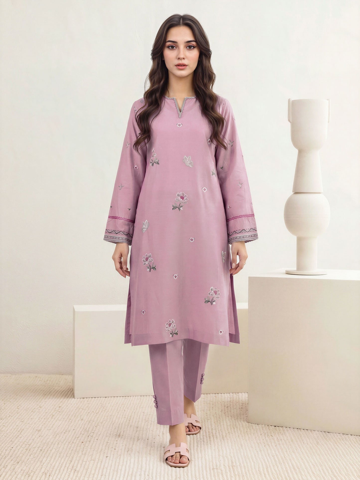2 Piece Lawn Slub Suit- Embroidered (Pret)