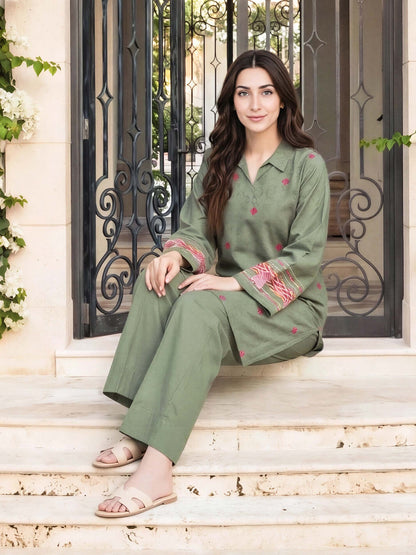 2 Piece Dobby Suit- Embroidered (Pret)