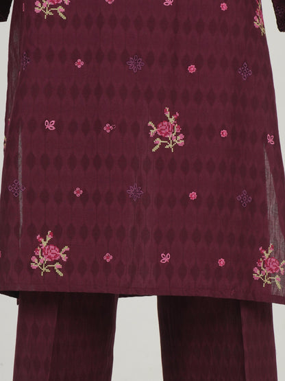 2 Piece Self Jacquard Suit- Embroidered (Pret)