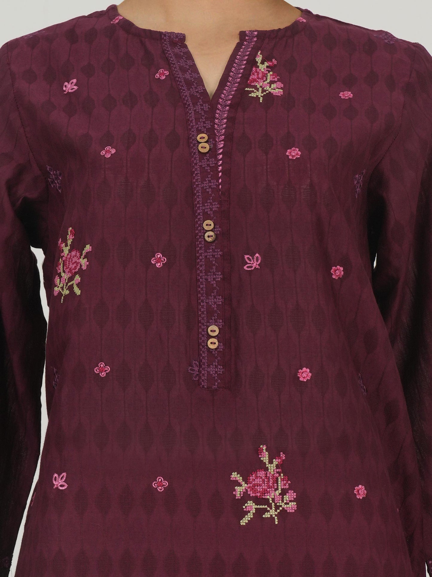 2 Piece Self Jacquard Suit- Embroidered (Pret)