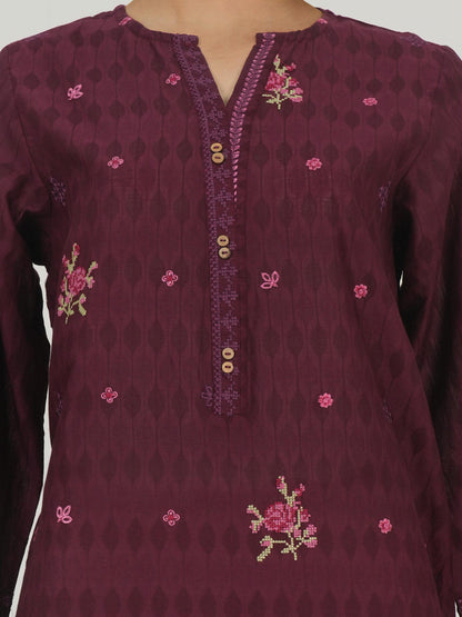 2 Piece Self Jacquard Suit- Embroidered (Pret)
