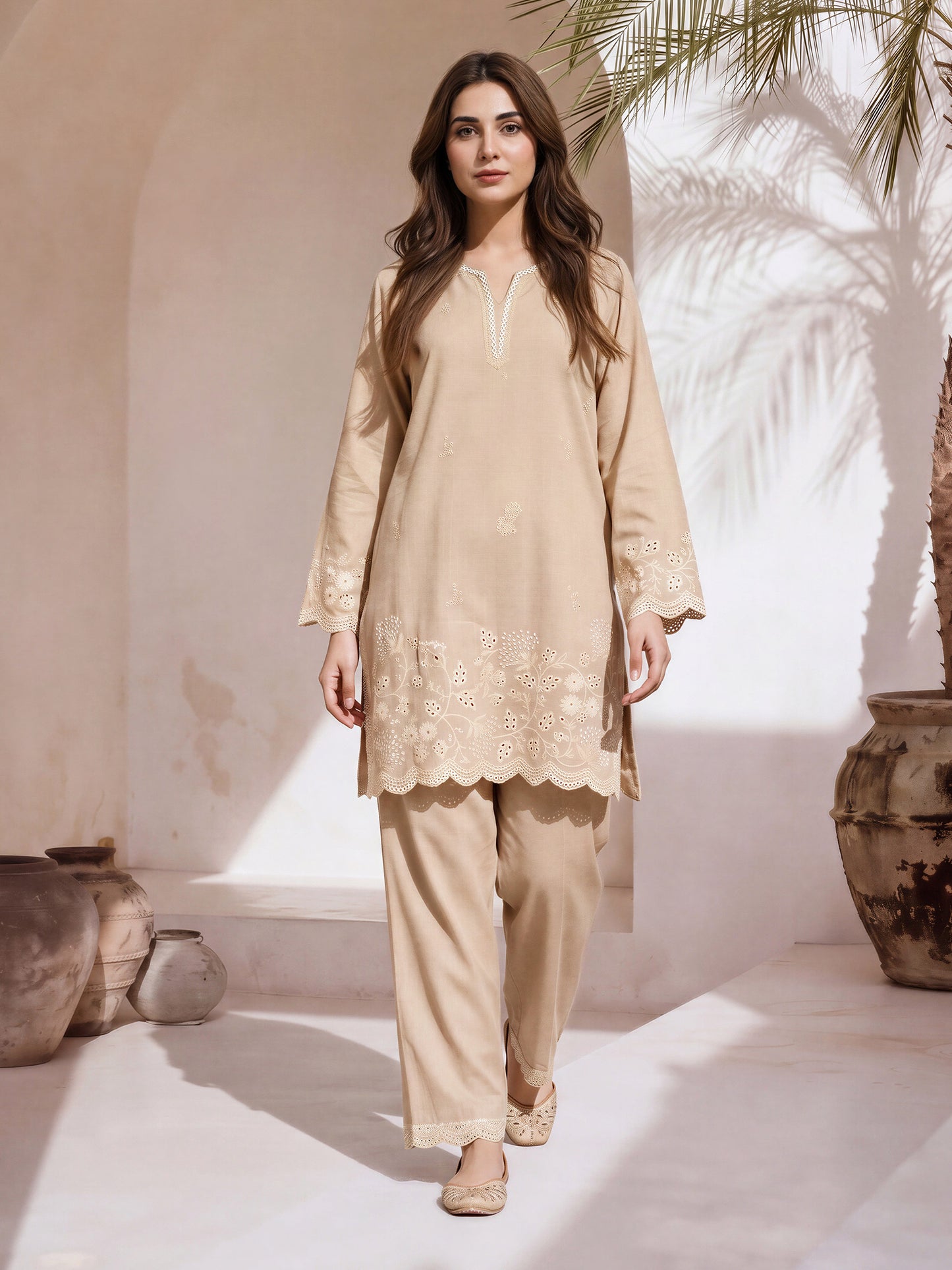 Yarn Dyed Co-ord Set- Embroidered