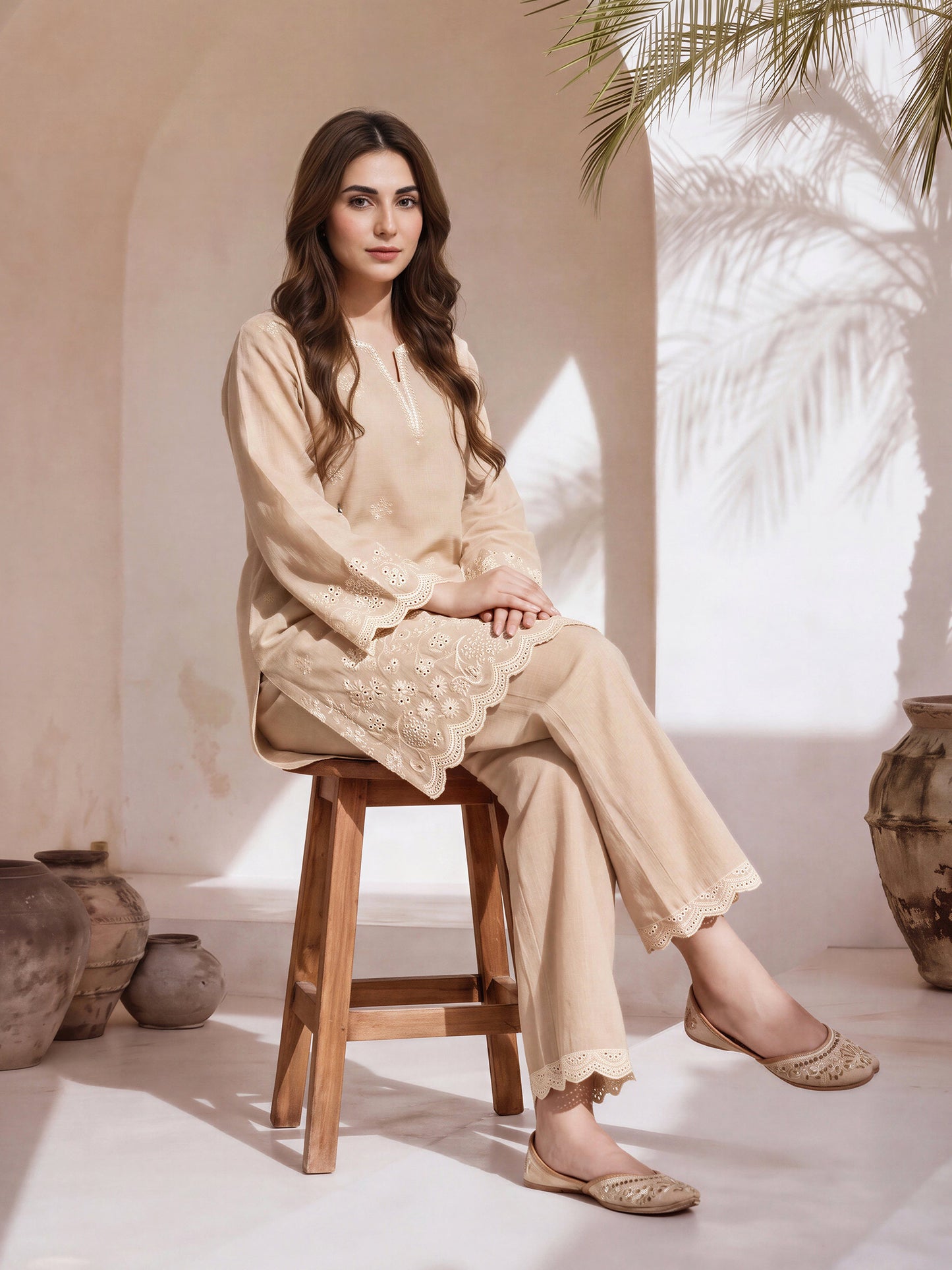 Yarn Dyed Co-ord Set- Embroidered