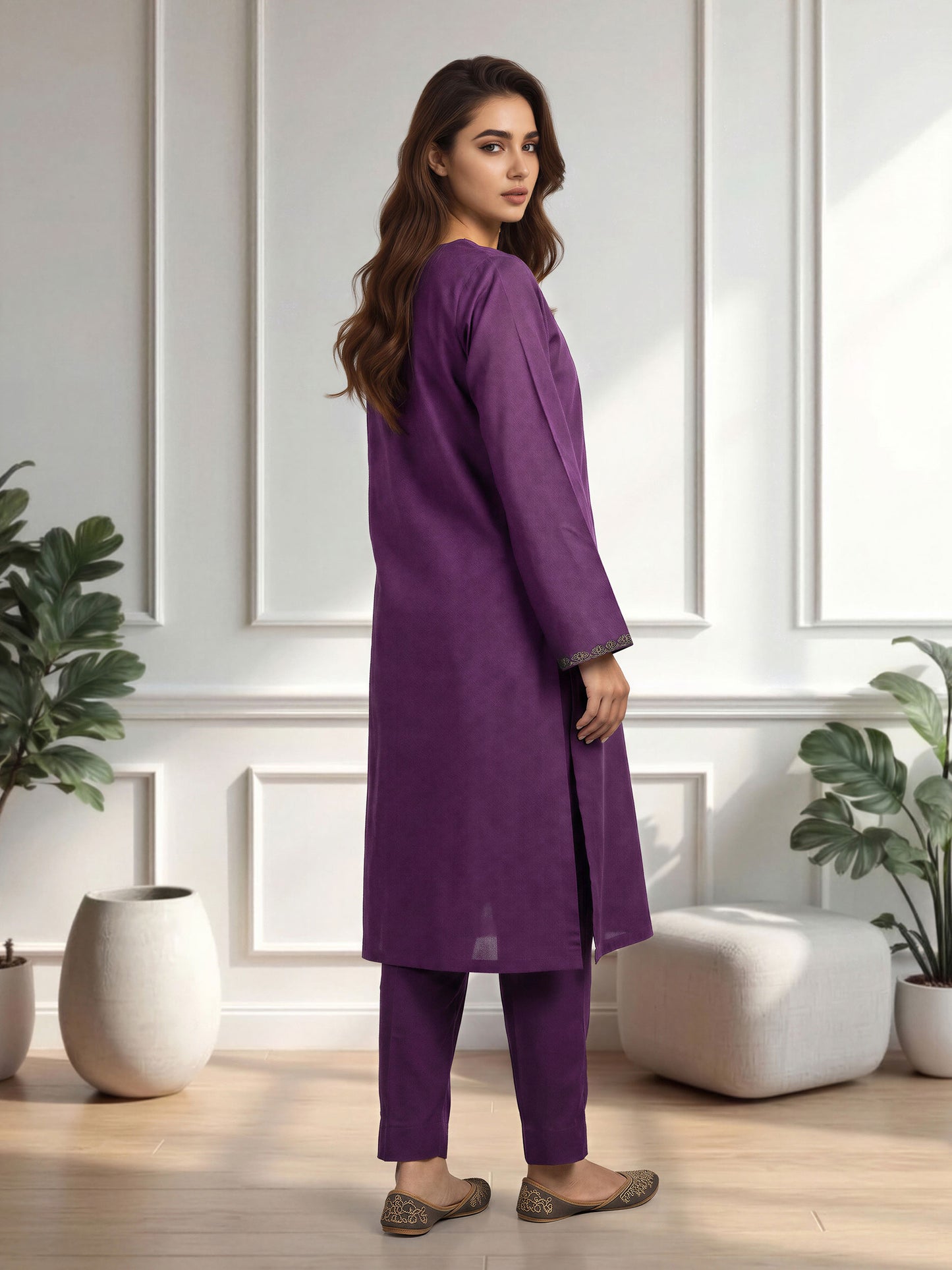 2 Piece Self Jacquard Suit- Embroidered (Pret)