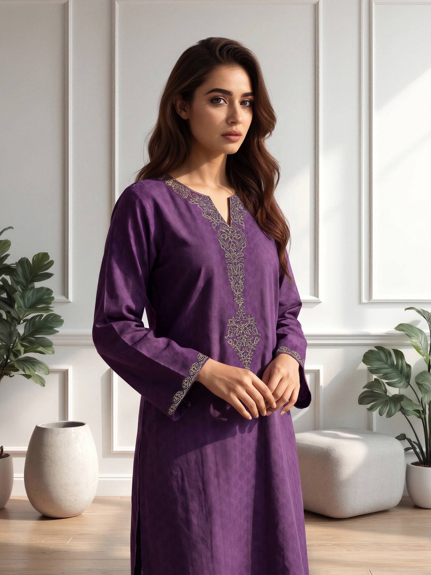 2 Piece Self Jacquard Suit- Embroidered (Pret)