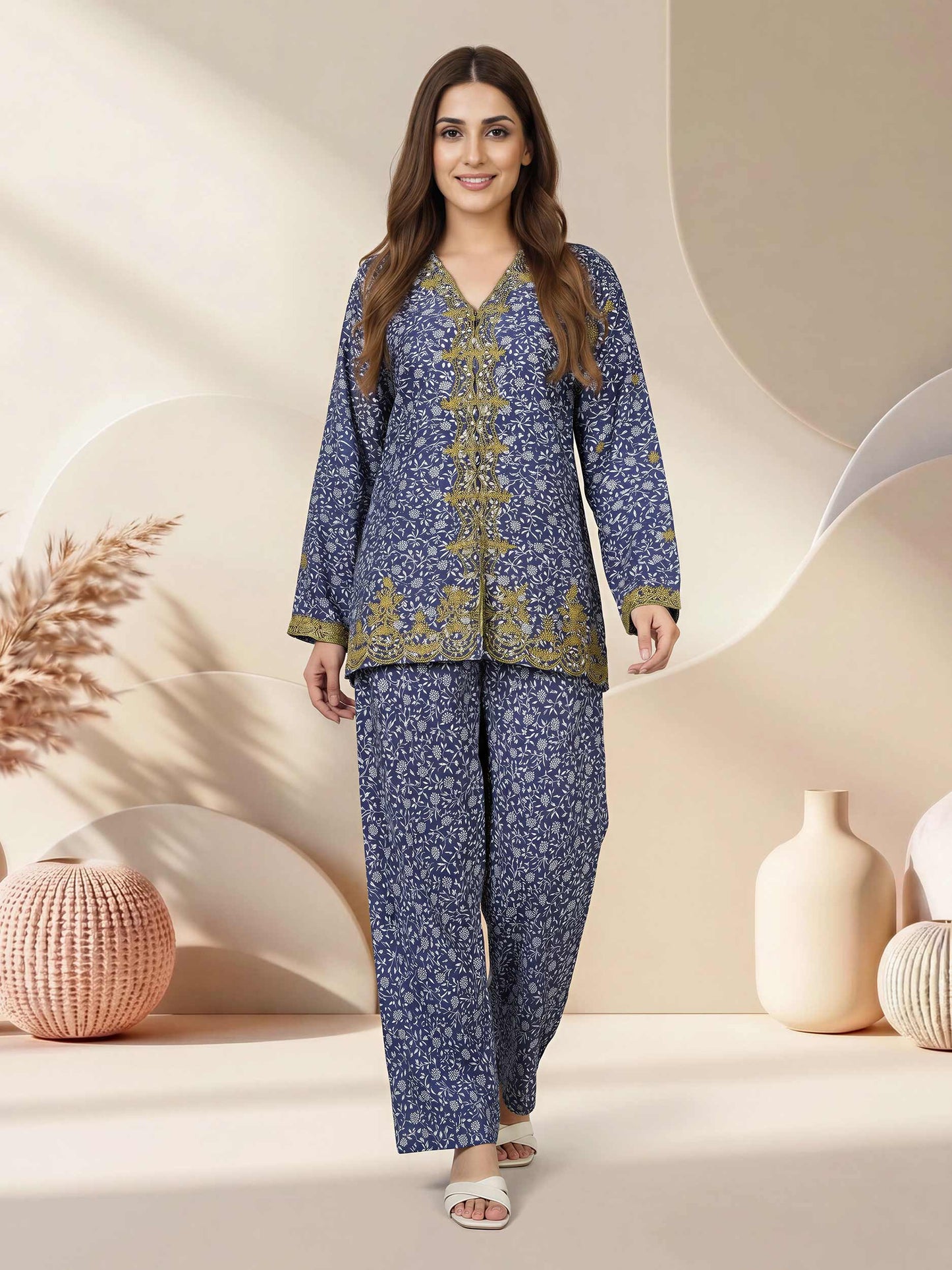 Silk Co-ord Set- Embroidered
