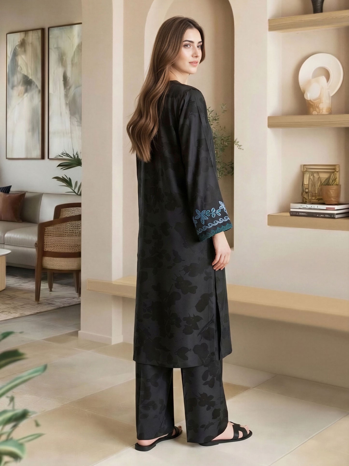 2 Piece Silk Suit- Embroidered (Pret)