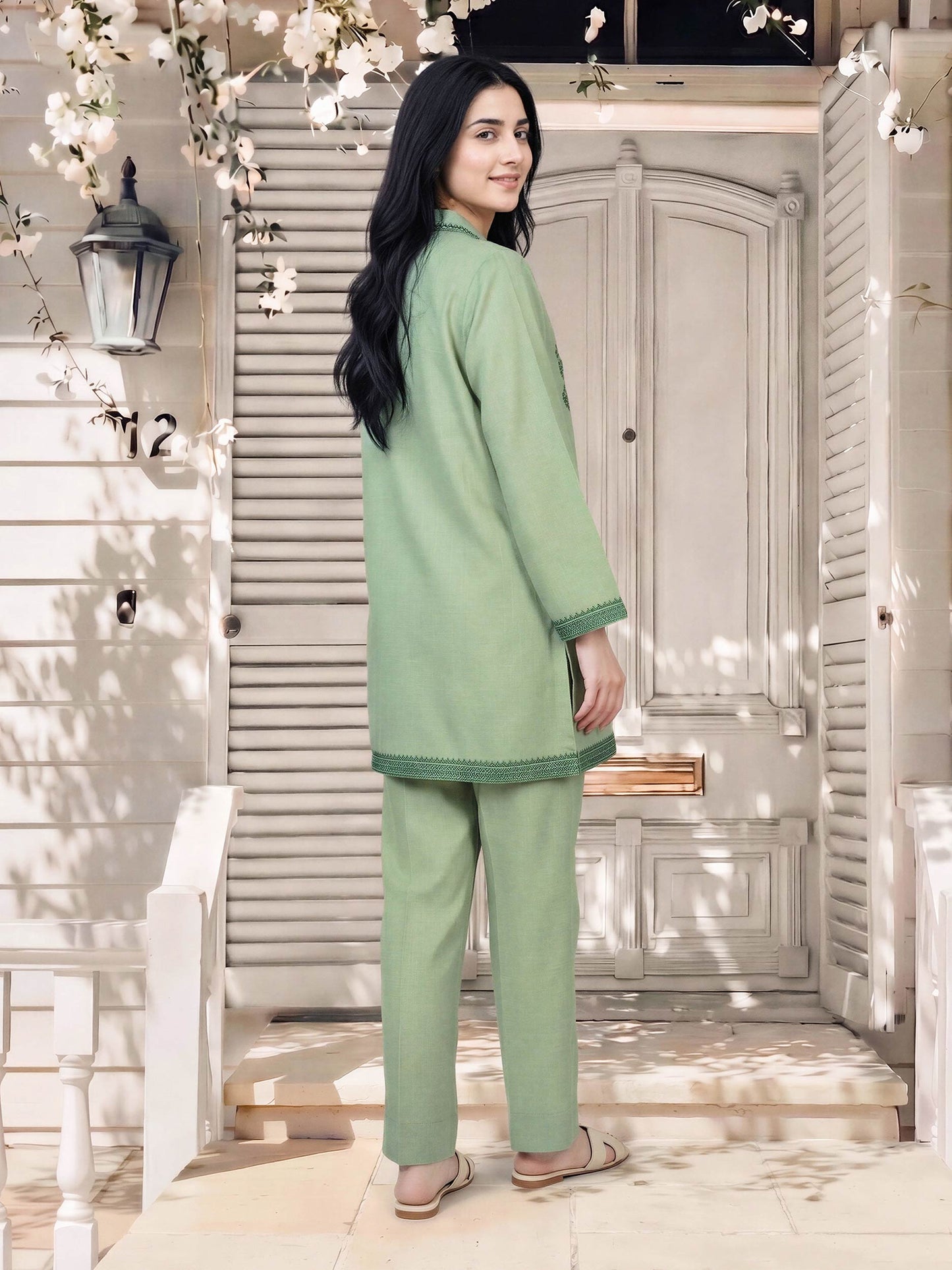 Yarn Dyed Co-ord Set- Embroidered