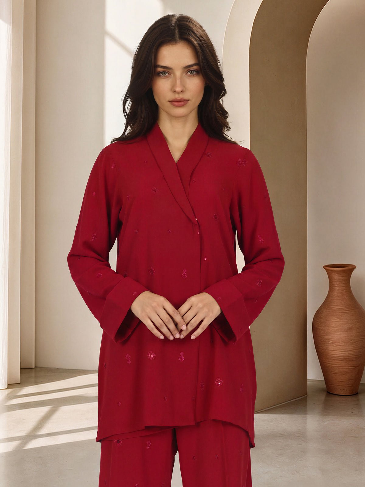 Silk Premium Co-ord Set- Embroidered