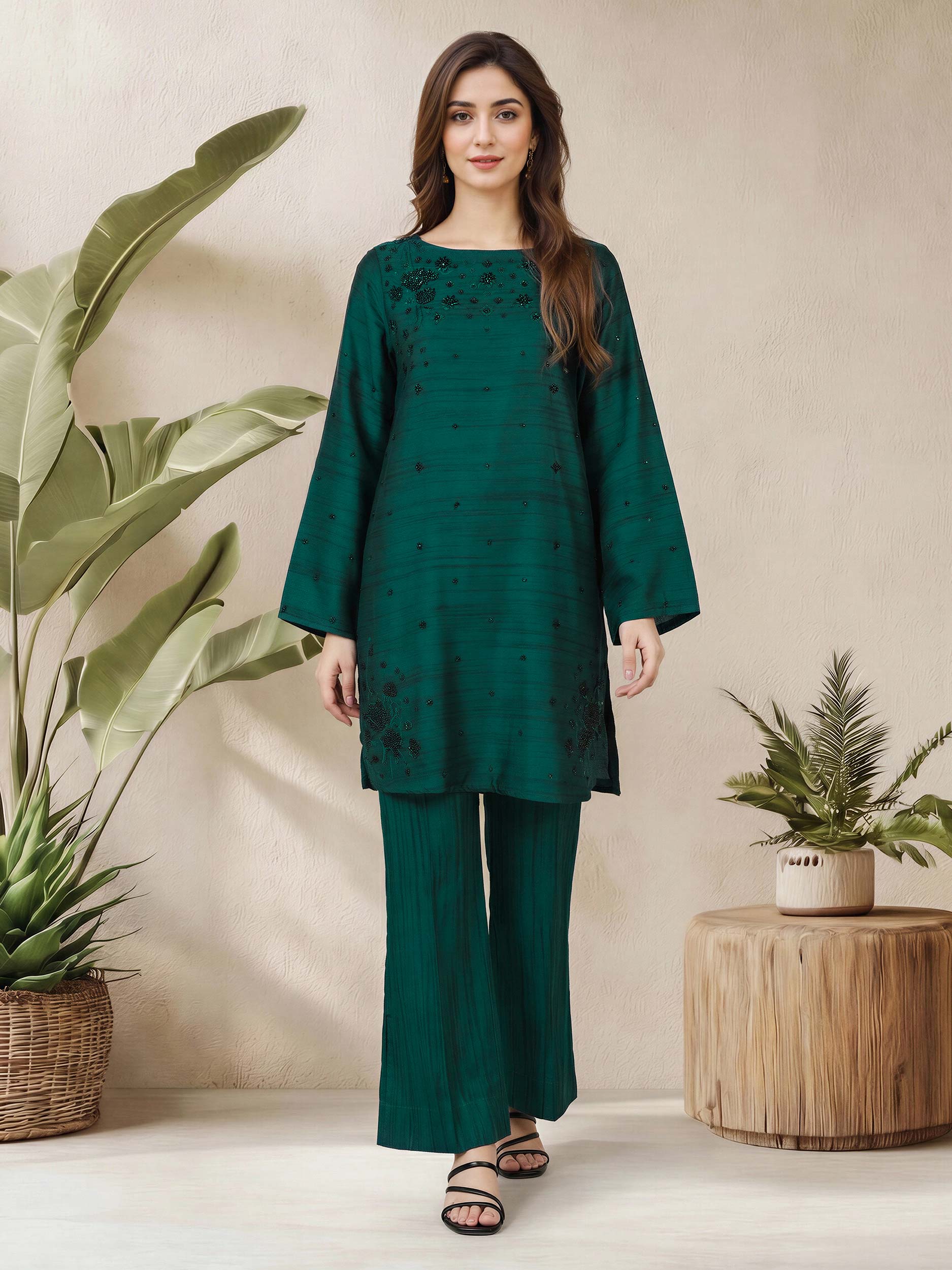 2 Piece Silk Suit- Embroidered (Pret)