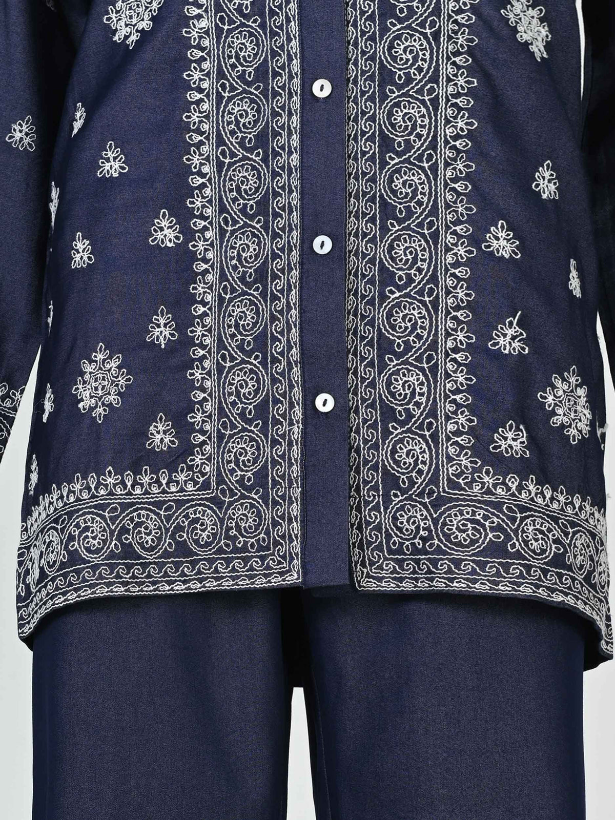 Button-Down Denim Co-ord Set- Embroidered