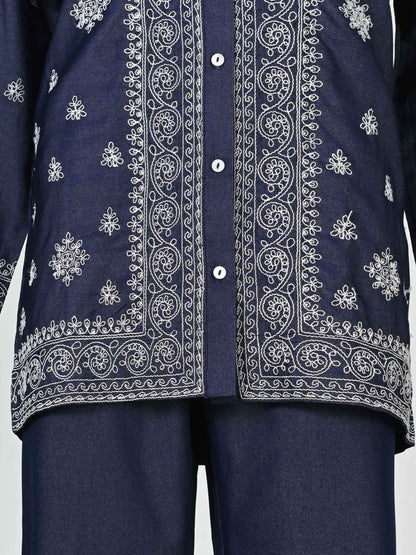 Button-Down Denim Co-ord Set- Embroidered