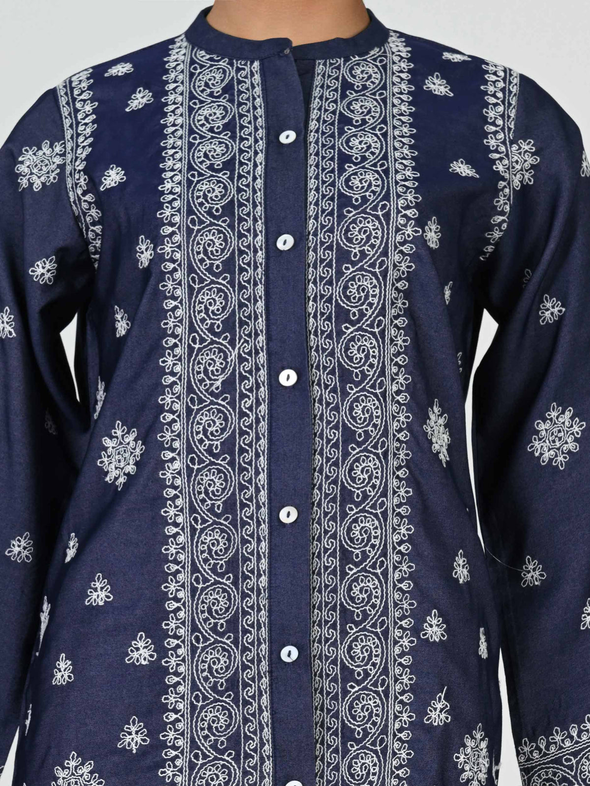 Button-Down Denim Co-ord Set- Embroidered