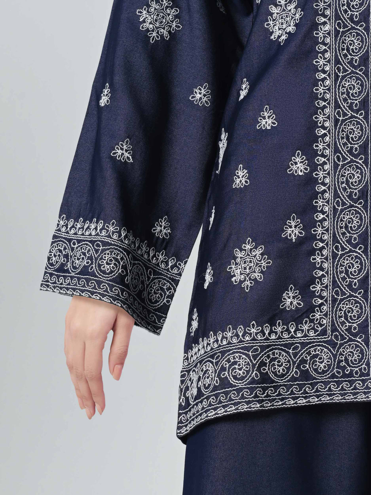 Button-Down Denim Co-ord Set- Embroidered