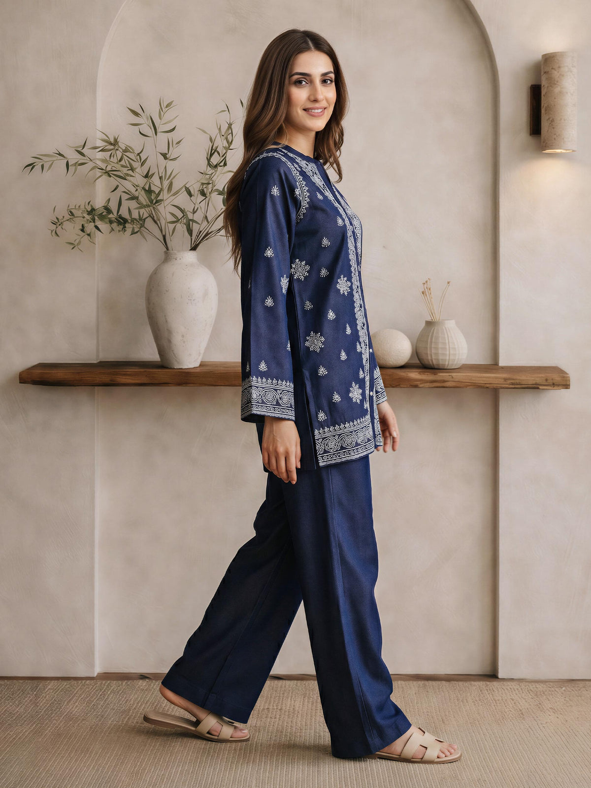 Button-Down Denim Co-ord Set- Embroidered