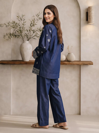 Button-Down Denim Co-ord Set- Embroidered