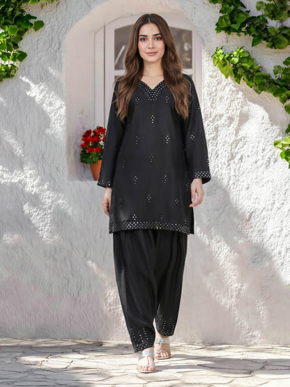 2 Piece Raw Silk Suit- Embroidered (Pret)