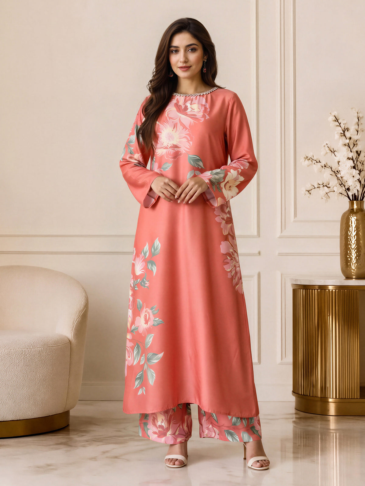 2 Piece Silk Suit- Embellished (Pret)