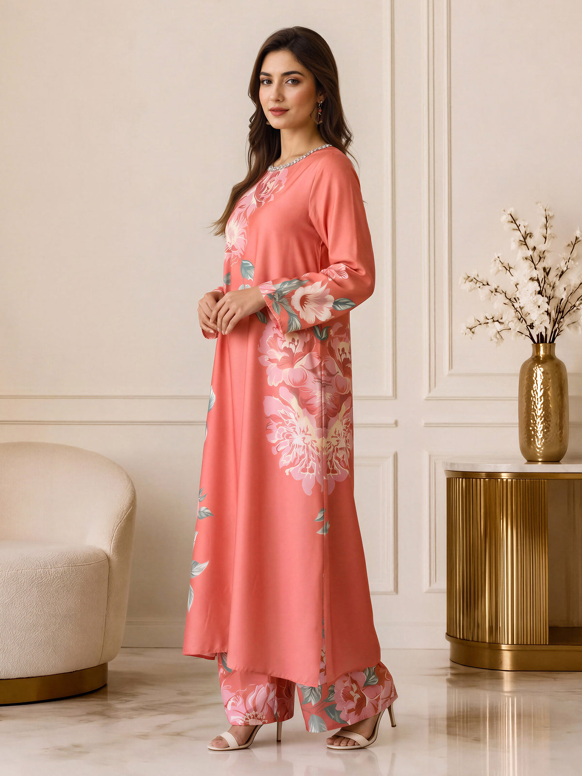 2 Piece Silk Suit- Embellished (Pret)