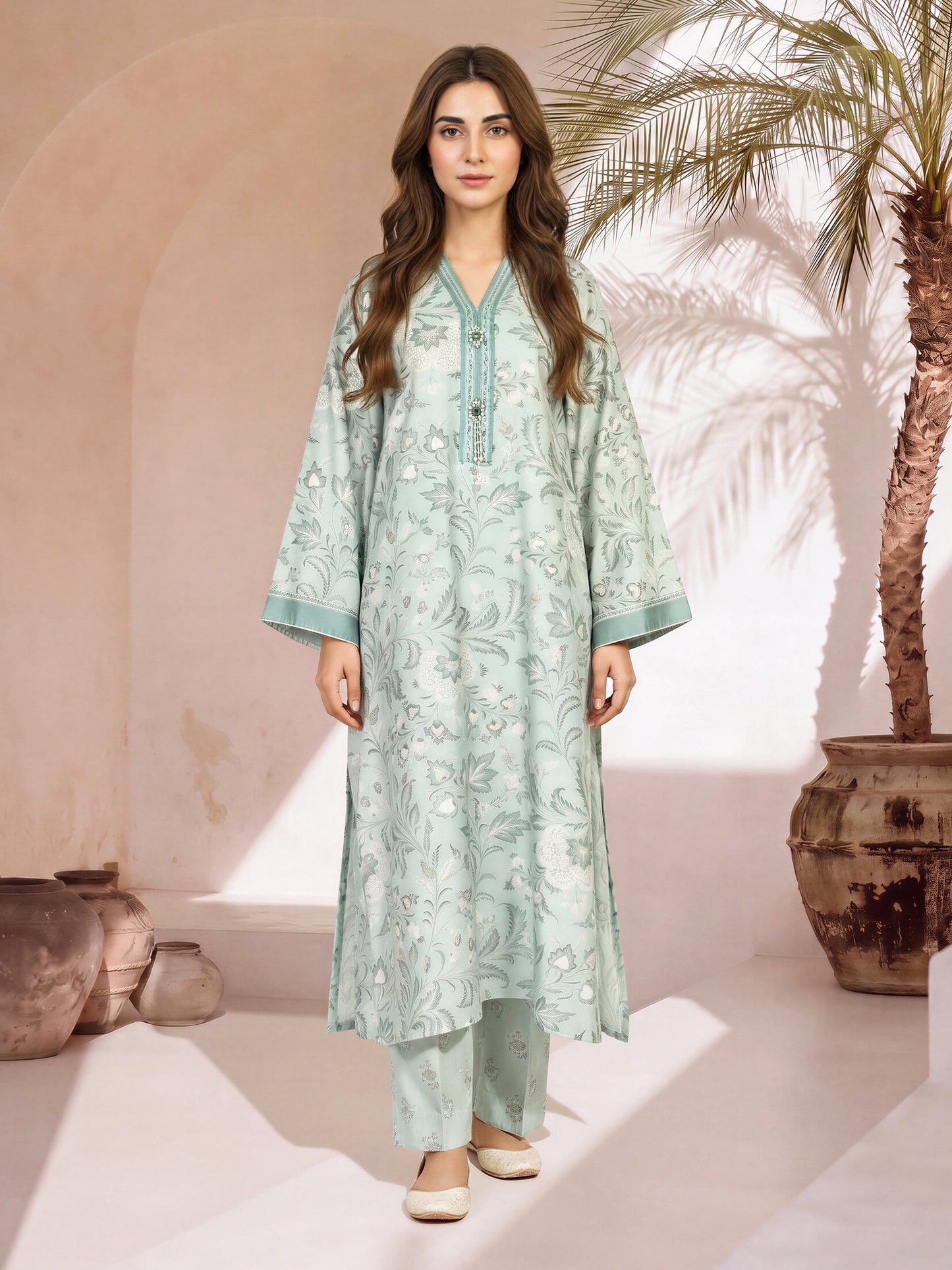 2 Piece Silk Suit- Embellished (Pret)