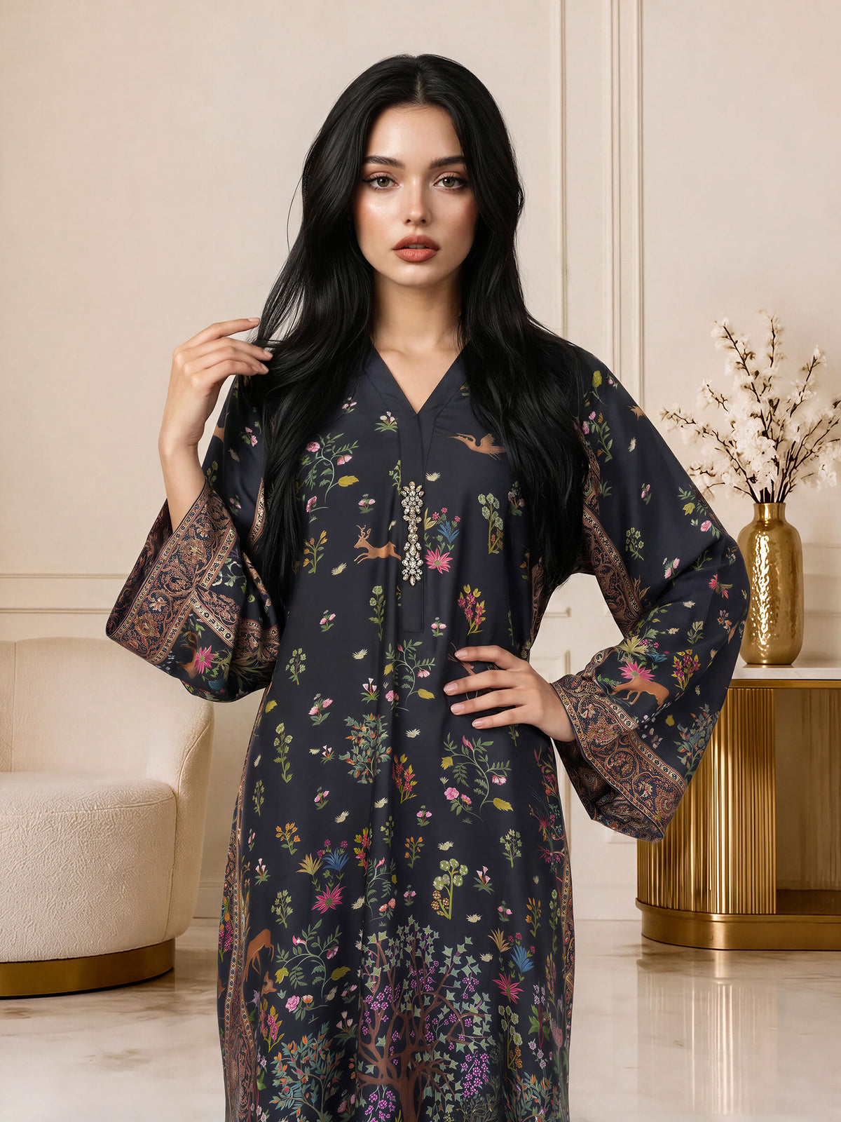 Silk Kaftan- Embellished (Pret)