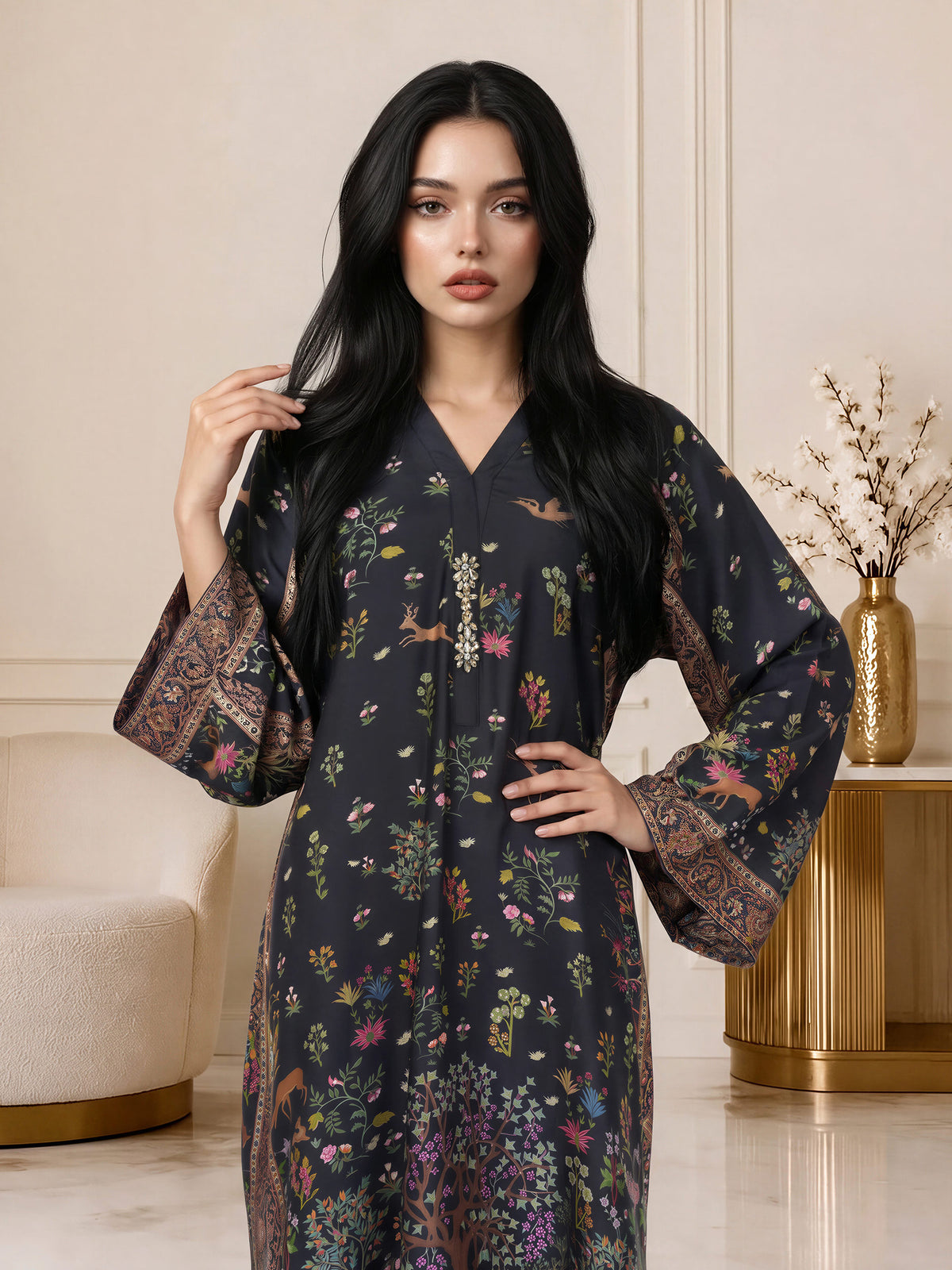 Silk Kaftan- Embellished (Pret)